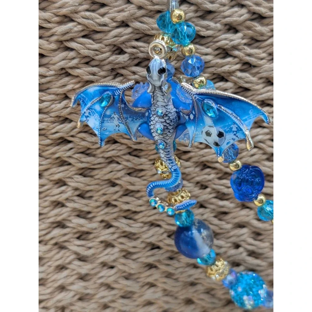 Blue & Gold Dragon Purse/Phone‎ Charm Beaded Handbag Accessory Jewelry Charm NEW
